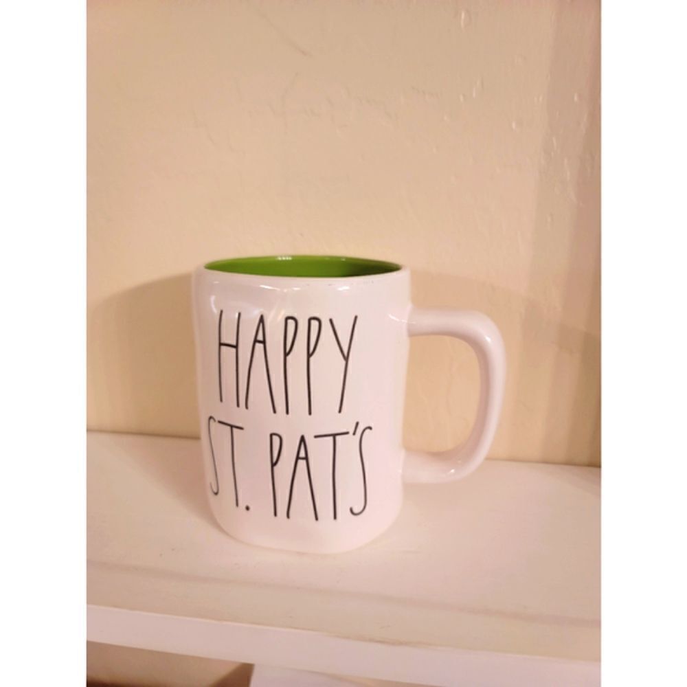 Rae Dunn HAPPY ST. PATS white coffee mug with green inside